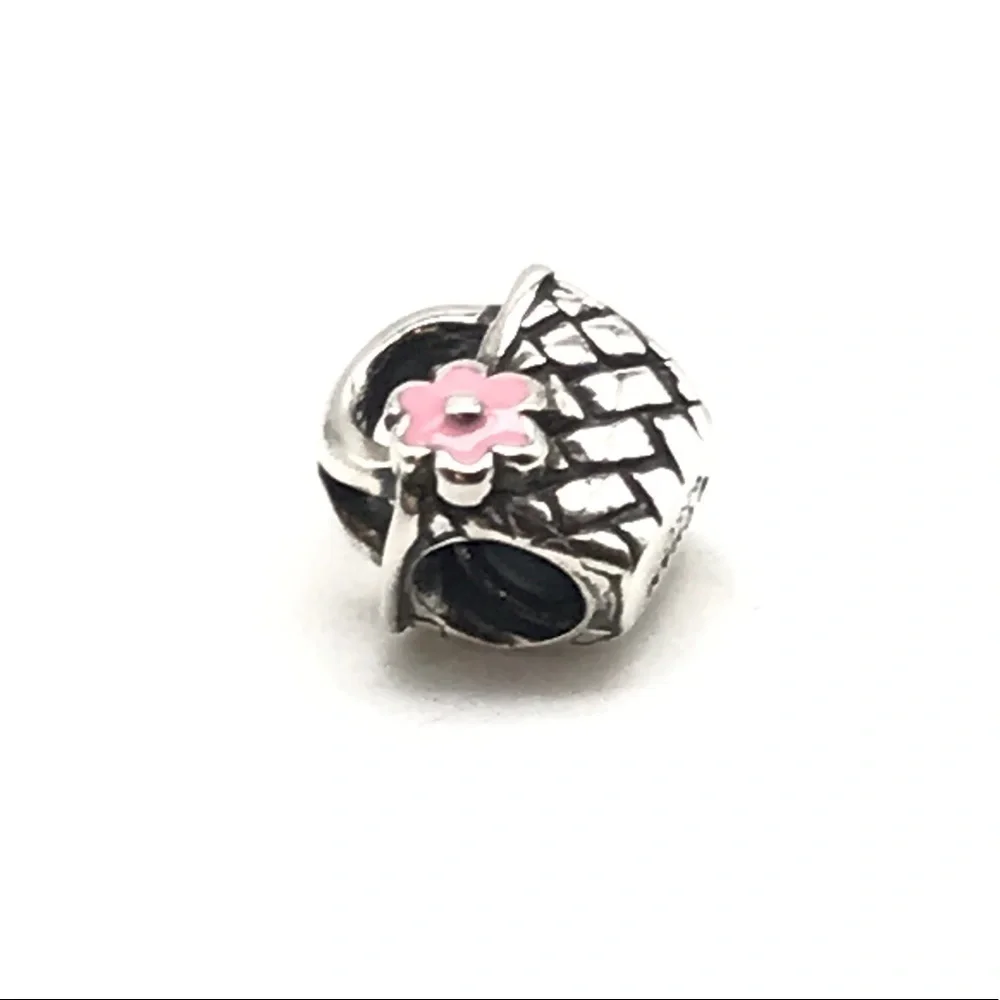 Chamilia 925 Sterling Silver Pink Flower Beach Basket Bead Charm